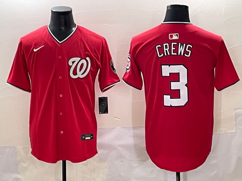 Men 2025 Washington Nationals 3 Crews Red Game Nike MLB Jersey style 1